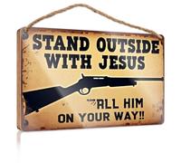 Funny Room Signs Stand Outside With Jesus, All Him On Your Way! Wooded Sign Funny Decor For Home Outside Fall Decorations