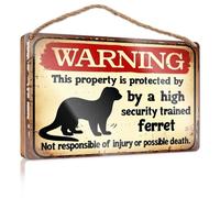 Funny Room Signs Warning: Property Protected By High-Security Trained Ferret Wooded Sign Funny Decor For Home Outside Fall Decorations