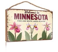 Funny Room Signs Welcome To Minnesota, Home Of The Pink And White Lady'S Slipper Wooded Sign Funny Decor For Home Outside Fall Decorations