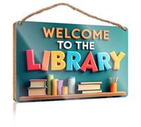 Funny Room Signs Welcome to The Colorful Library! Wooded Sign Funny Decor for Home Outside Fall Decorations