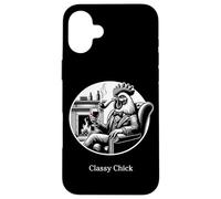 Funny Rooster Smoking Pipe Drinking Wine Quote Classy Chick Case for iPhone 16 Plus