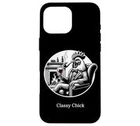 Funny Rooster Smoking Pipe Drinking Wine Quote Classy Chick Case for iPhone 16 Pro Max