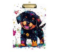 Funny Rottweiler Dog Art Painting Acrylic Metal clipboards Standard Letter A4 Size Plastic for Homework Pediatric Gold 12x9in Tabla para escribir con Clip