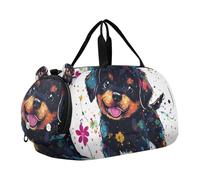 Funny Rottweiler Dog Art Painting Girl's Gym Duffel Bag with Shoes Compartment Large Capacity Sports Overnight Travel Bag for Beach Swim Bags Pool Sports