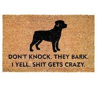 Funny Rottweiler Entrance Doormat - Don't Knock They Bark I Yell Gets Crazy - Bold Quote for Porch - Patio - Indoor Decor - Durable Non Slip Floor Mat - Pet Owners - Everyday Use