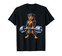 Funny Rottweiler Lifting Weights Gym Workout Dog T-Shirt