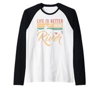 Funny Rowing Canoe Kajak Life is Better On The River Raglan Baseball Tee