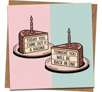 Funny Rude Birthday Card for Adults - Today You Came Out Of A Vagina Tonight You Will Be Back In One - 145mm x 145mm Square - Includes Kraft Envelope - Naughty Humour Greeting Card
