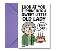 Funny Rude Birthday Card for Women - Sweet Little Old Lady Design - Hilarious Greeting Card for Mum, Nan, Her or Best Friend - Blank Inside