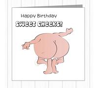 Funny Rude Birthday Card - Sweet Cheeks - Butt Naked Man Dancing