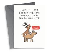 Funny - Rude - Cheeky - Reindeer - Pun - Two Fucking Deer - Joke - You're Worth it - Christmas Card