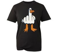 Funny Rude Goose T-Shirt - Sarcastic Cartoon Middle Finger Bird Graphic Tee - Humorous Novelty Top for Men & Women (Black, S)