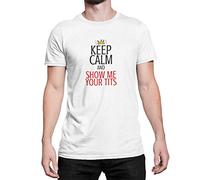 Funny Rude Keep Calm T Shirt - Show Me Your Tits (Extra Large) White