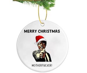 Funny Rude Ornament for Christmas Tree Decoration, Samuel L Jackson Humorous Ceramic Christmas Hanging Accessories, Xmas Idea Gift for Him Her Men Women Boyfriend Girlfriend