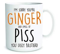 Funny Rude Profanity Coffee Mugs Secret Santa Joke Sorry You're Ginger and Smell of Piss You Ugly B*stard Mug Cup Secret Santa Present Gift for Ginger WSDMUG1877