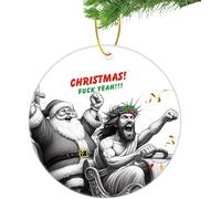 Funny Rude Santa Claus Christmas Ornament Ceramic 2-Side Printed Christmas Ornament Funny Christmas Tree Hanging Ornament Decor Humorous Christmas Tree Decoration Funny