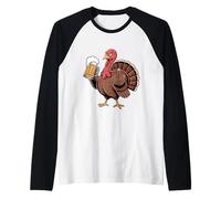 Funny Rude Thanksgiving Turkey Beer Humor Raglan Baseball Tee