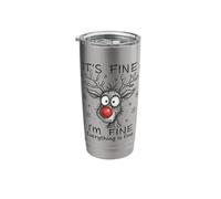 Funny Rudolf Reindeer It's fine I'm fine Merry Christmas Stainless Steel Insulated Tumbler