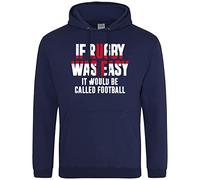 Funny Rugby Hoodie Mens England Flag If Rugby was Easy It Would Be Called Football Hooded Top English Supporter, XL, Navy