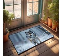 Funny Rugs For Front Door Gray Wolf In Snowy Forest Doormat Man Cave Decor Garden Gifts(50X80CM)