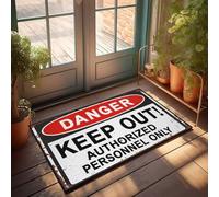 Funny Rugs For Front Door Red And White Danger Sign: Keep Out - Authorized Personnel Only Doormat Kitchen Stuff Welcome Mats Funny(65X90CM)