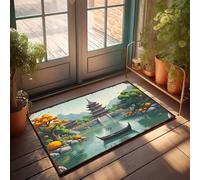 Funny Rugs For Front Door Traditional Chinese Pagoda By The Serene Lake With Autumn Trees Doormat Kitchen Stuff Welcome Mats Funny(65X90CM)