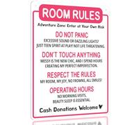 Funny Rules Sign - Cute Room Decor for Teen Girls Bedroom, Pink Preppy Decorations, Cute Teenage Door Sign & Fun Gifts for Birthday and Holidays 8x12 Inch