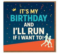 Funny Runner Birthday Card - 'It's My Birthday And I'll Run If I Want To' - Confetti Design with Jogger Silhouettes - Perfect for Runners, Joggers and Fitness Lovers