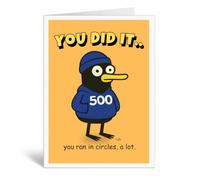 Funny Running Milestone Congratulations Card - Duck Runner Design - 50 100 250 Run Achievement Card (Blue - 500)