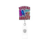 Funny “Running on Alani and Anxiety” Badge Reel or Fridge Magnet - Glitter Retractable ID Badge Holder for Nurse, Teacher, Student, Office or Medical Staff - Cute Humor Quote Gift for Women
