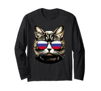 Funny Russia Cat Lover Wear Russian Flag Sunglasses Long Sleeve T-Shirt
