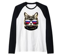 Funny Russia Cat Lover Wear Russian Flag Sunglasses Raglan Baseball Tee