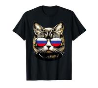 Funny Russia Cat Lover Wear Russian Flag Sunglasses T-Shirt