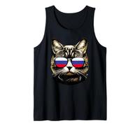 Funny Russia Cat Lover Wear Russian Flag Sunglasses Tank Top
