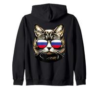 Funny Russia Cat Lover Wear Russian Flag Sunglasses Zip Hoodie