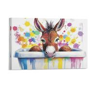Funny Rustic Donkey Poster, Cute Farmhouse Bathroom Wall Art Poster 24x36inch(60x90cm)