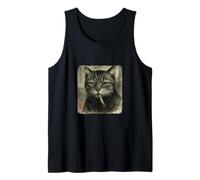 Funny Sad Cat Smoking Cigarette Meme Lover Sumi-e Japanese Tank Top
