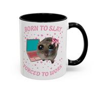 Funny Sad Hamster Mug, Born to Slay Forced to Work, Viral TikTok Meme Cup, Cute Pink Gift for Her, Funny Coworker Gift, Just a Girl Coffee Mug (Black 11oz, Mug)