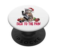 Funny Santa Cat Talk To The Paw entangled in christmas light PopSockets Adhesive PopGrip