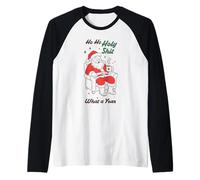 Funny Santa Christmas Graphic Ho Ho Holy Wow What a Year Raglan Baseball Tee