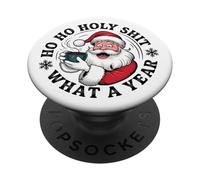 Funny Santa Coffee Christmas - Ho Ho Holy Wow What a Year PopSockets Adhesive PopGrip