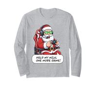Funny Santa Gamer Christmas Hold My Milk One More Game Long Sleeve T-Shirt