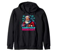 Funny Santa Gaming at Midnight Christmas Holiday Design Zip Hoodie