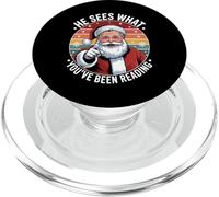 Funny Santa He Sees What You’ve Been Reading Retro Xmas PopSockets PopGrip for MagSafe