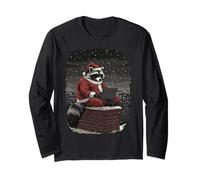 Funny Santa Raccoon on Chimney with Laptop Christmas Dog Long Sleeve T-Shirt