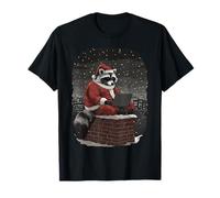 Funny Santa Raccoon on Chimney with Laptop Christmas Dog T-Shirt