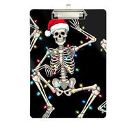 Funny Santa Skeleton Black Clipboard Fashion Clipboards Standard A4 Letter Size Clipboards with Low Profile Metal Clip for Nurses, Lawyers, Doctor Offices
