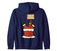 Funny Santa Stuck in Chimney Help Wanted Christmas Zip Hoodie