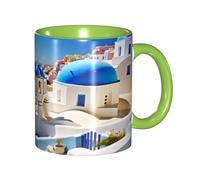 Funny Santorini Island Sea View Coffee Mug - 11oz Two Tone Color Ceramic Cup with 3D Pattern Cute Gifts for Men, Women, Office, Work