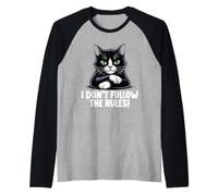 Funny Sarcastic Cat Meme Pun I Don't Follow The Rules Raglan Baseball Tee